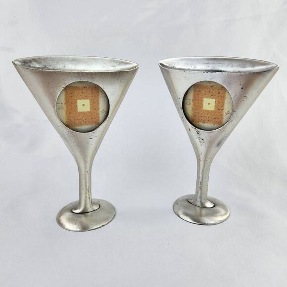 🔸️NWT Mi Amore  Pewter Martini Glass Shape Photo Frame Set of 2 - Picture 2 of 10